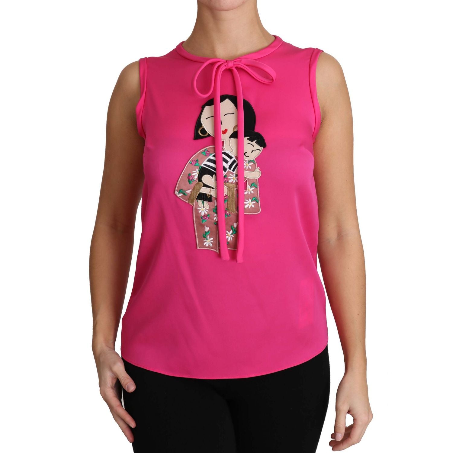 Dolce & Gabbana Pink Family Silk Tank  Mama Blouse Top Shirt