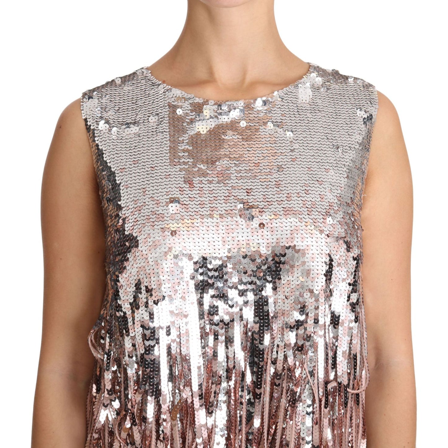 Golden Pink Sequined Fringe Elegance Top