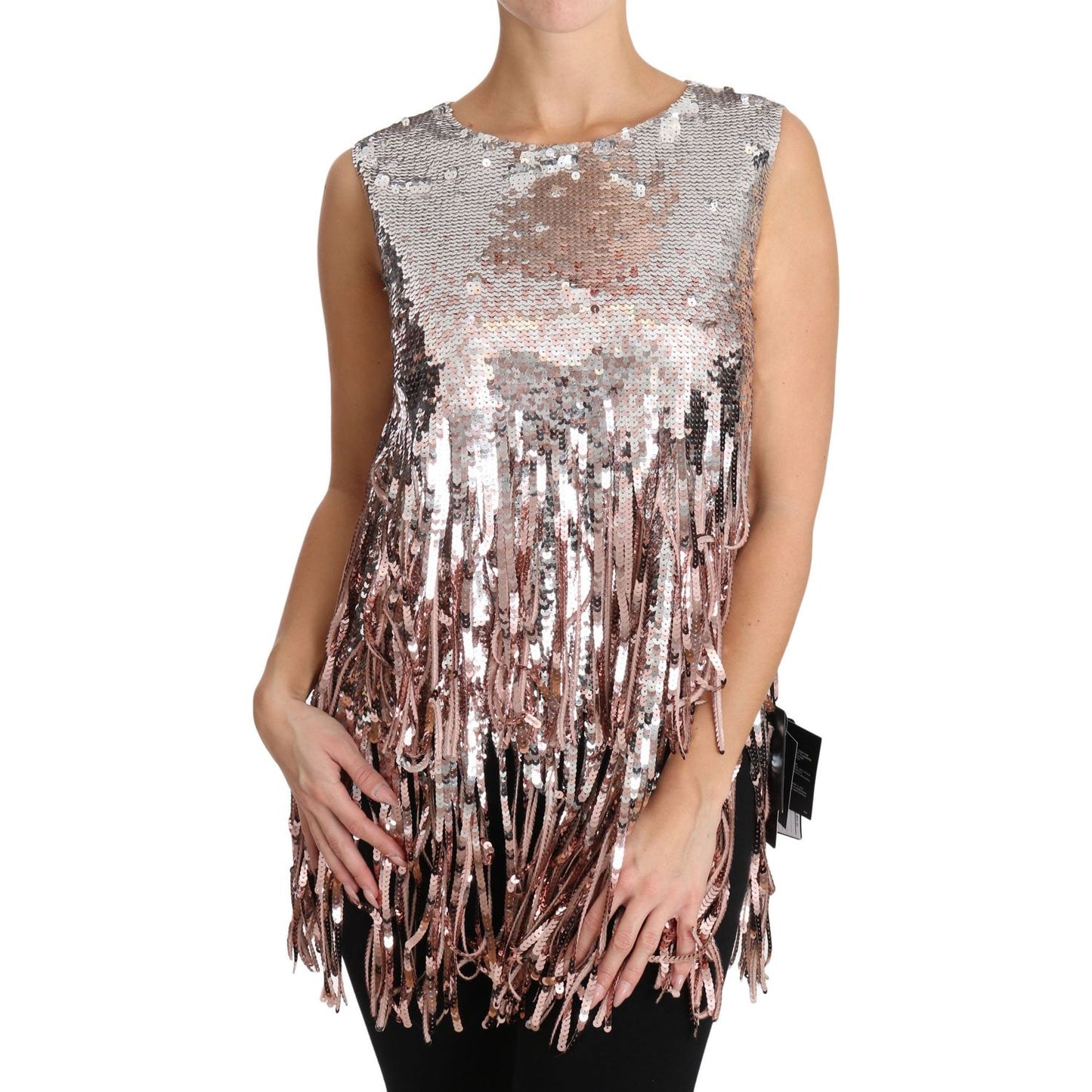 Golden Pink Sequined Fringe Elegance Top