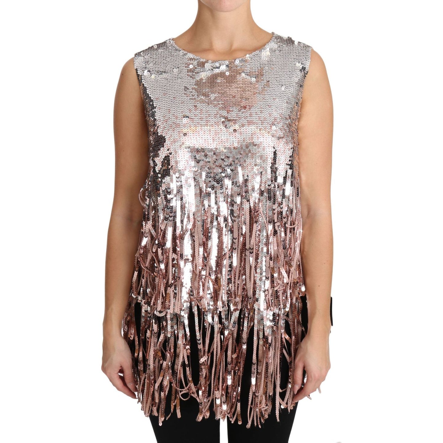 Golden Pink Sequined Fringe Elegance Top