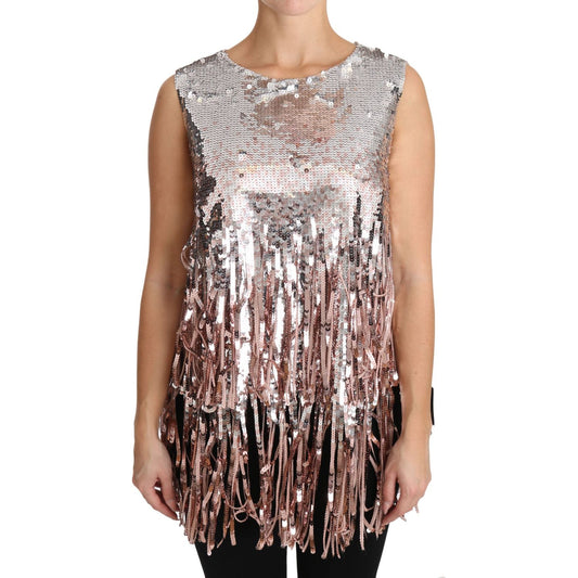 Dolce & Gabbana Golden Pink Sequined Fringe Elegance Top Dolce & Gabbana