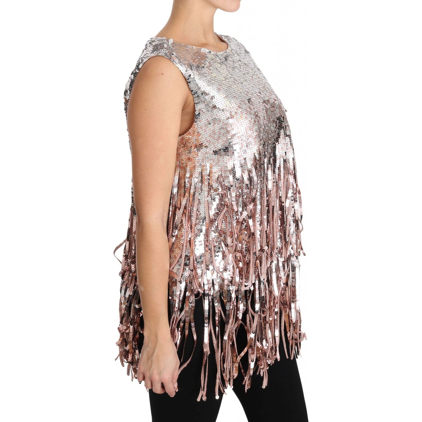 Golden Pink Sequined Fringe Elegance Top