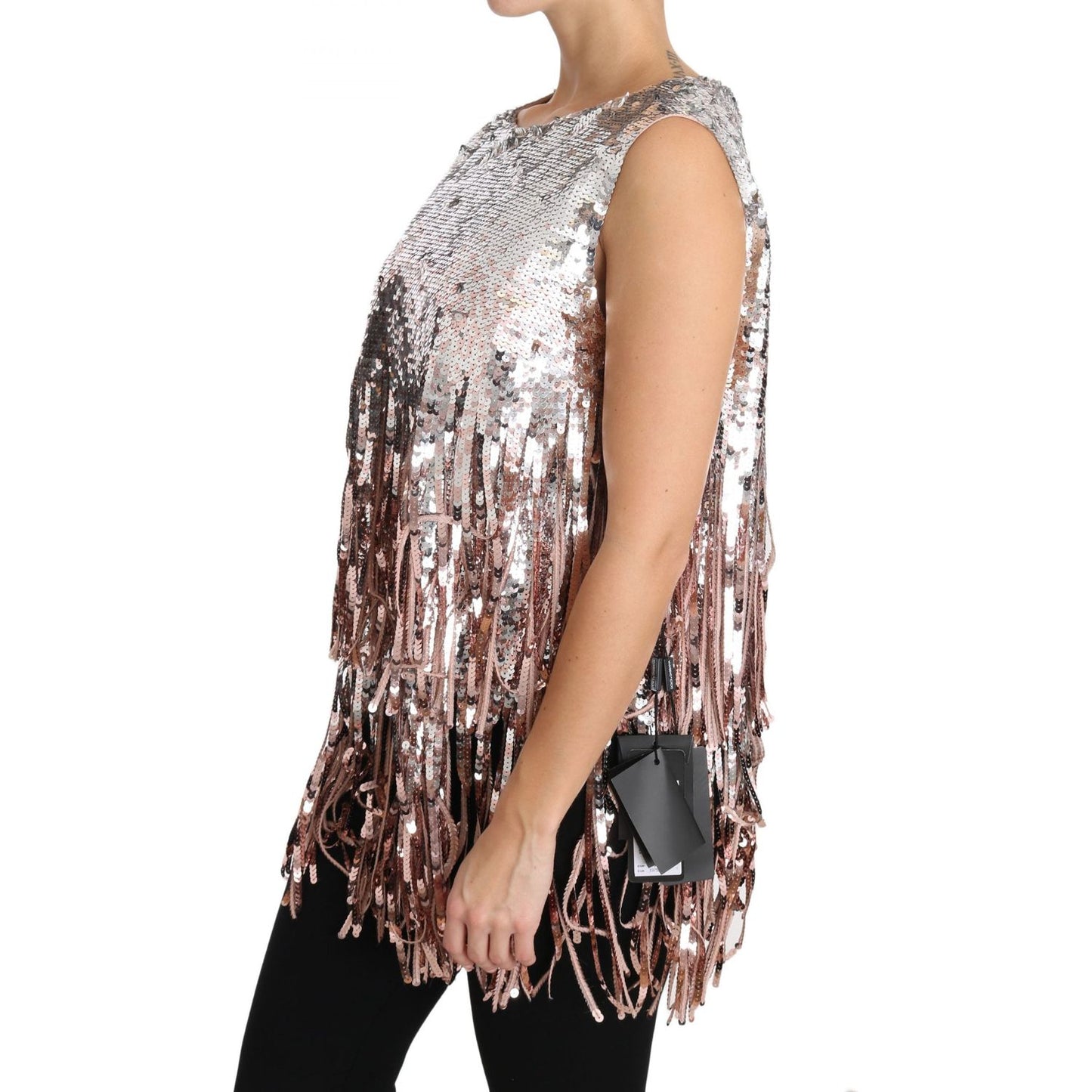 Golden Pink Sequined Fringe Elegance Top