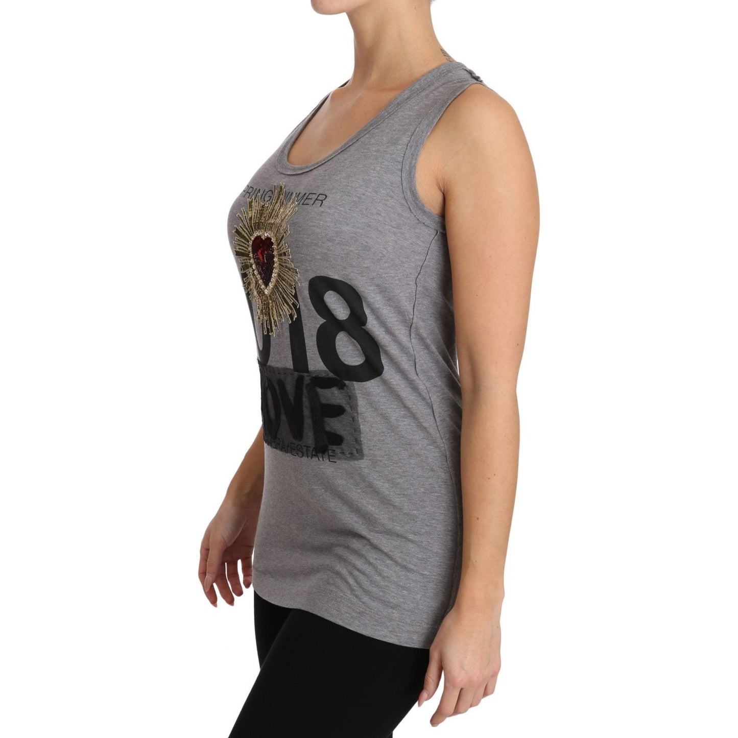 Sequined Heart Tank Top in Gray