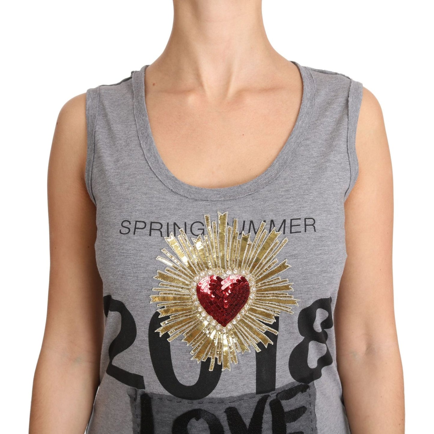 Sequined Heart Tank Top in Gray