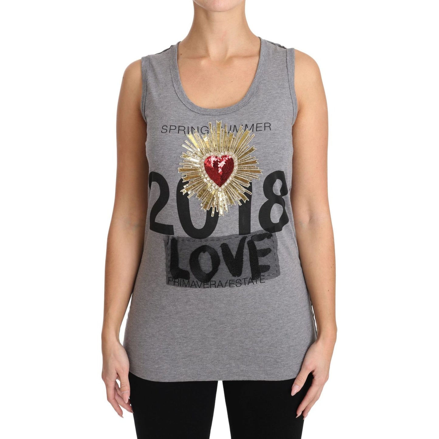 Sequined Heart Tank Top in Gray