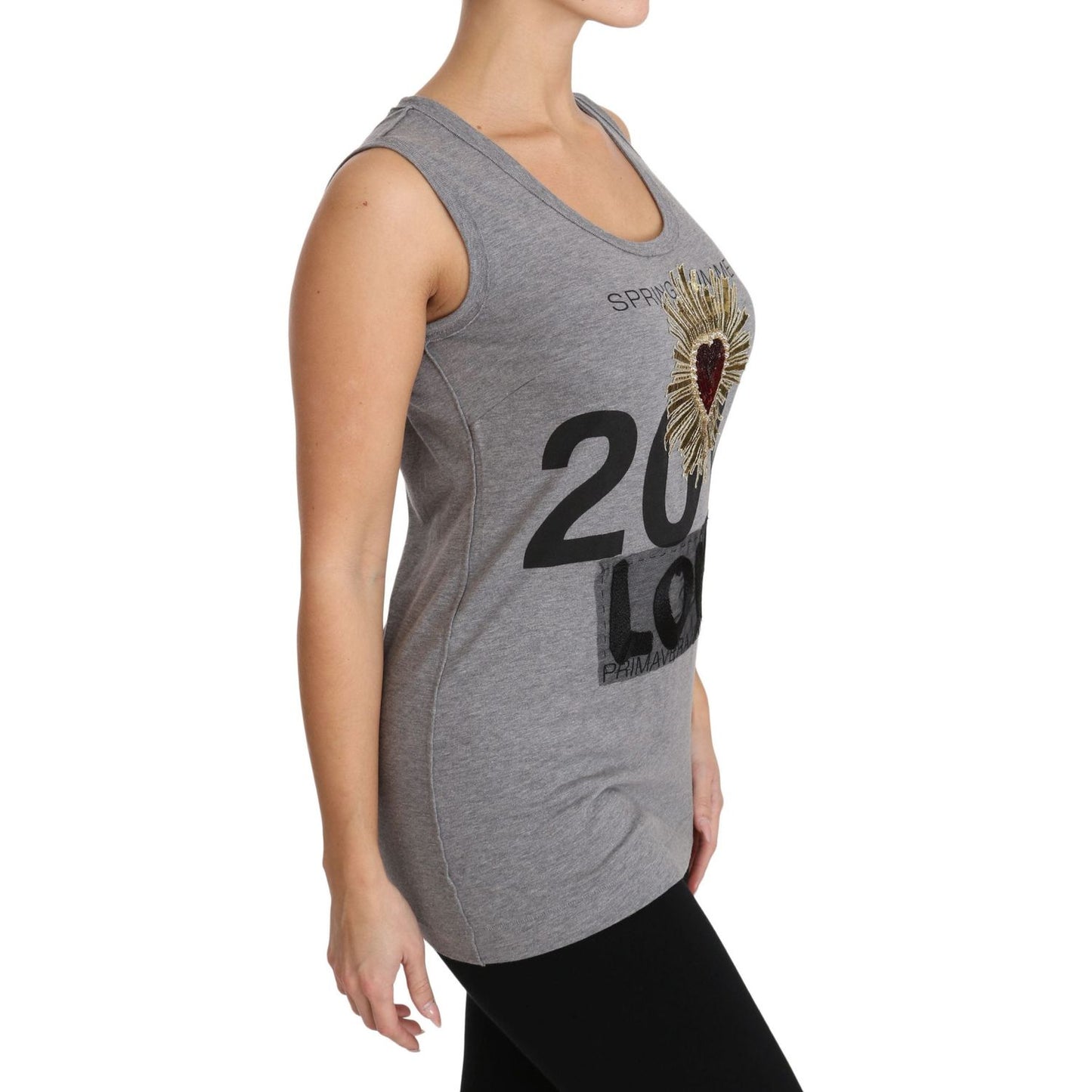 Sequined Heart Tank Top in Gray