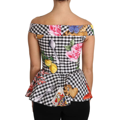 Dolce & Gabbana Black and White Corset Blouse Sicily Lemon Check Top