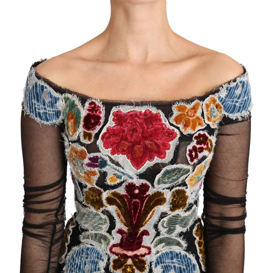 Elegant Floral Applique Long Sleeve Top Dolce & Gabbana