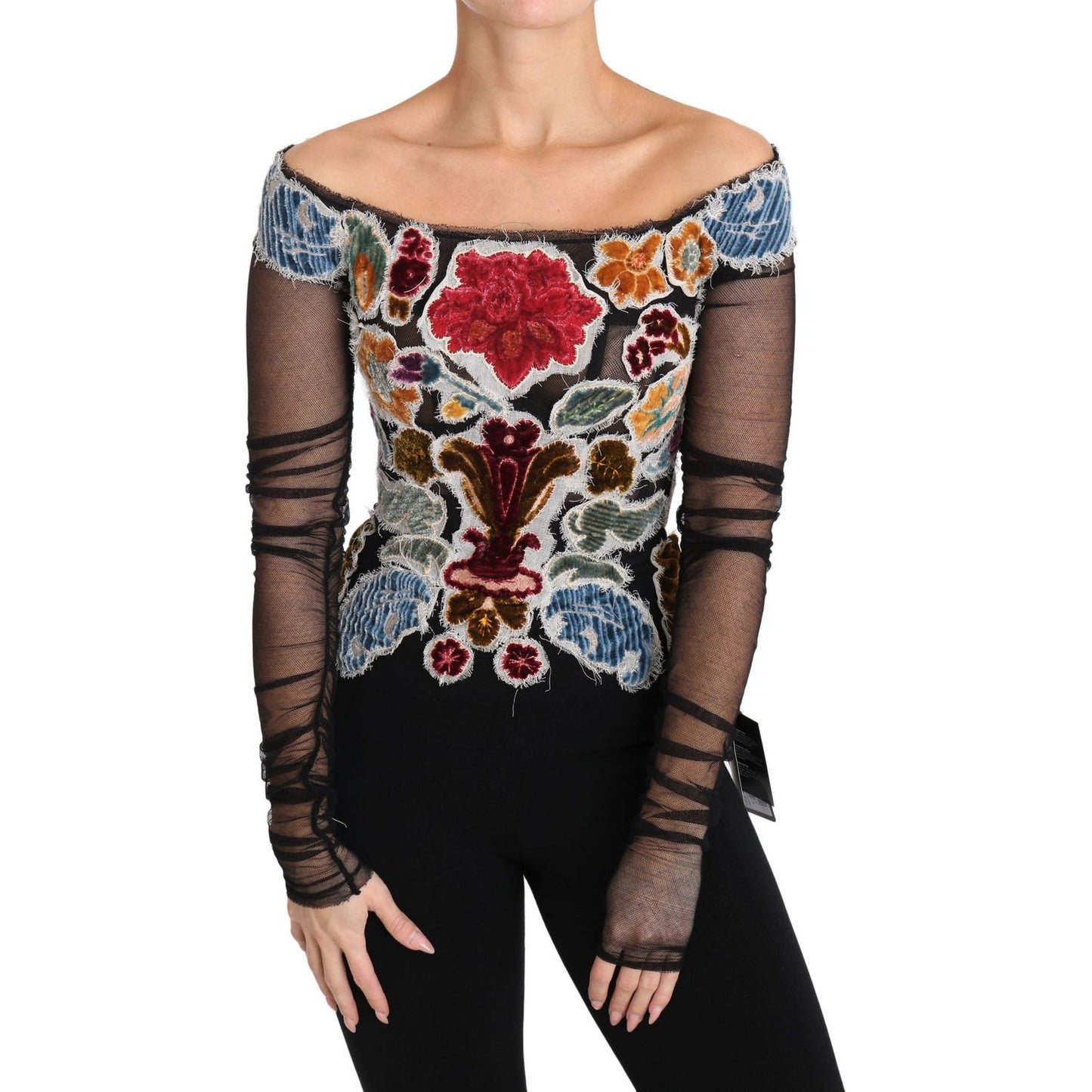 Elegant Floral Applique Long Sleeve Top