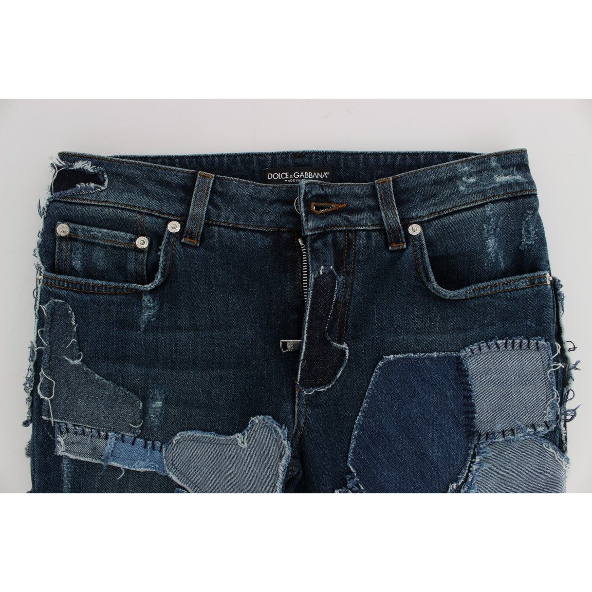 Dolce & Gabbana Chic Blue Patchwork Denim Shorts stretch-blue-patchwork-jeans-shorts
