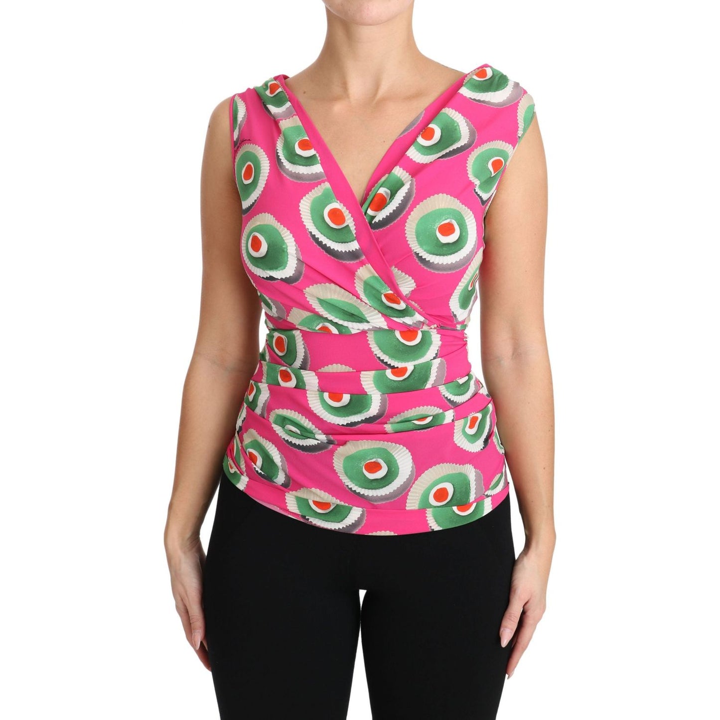 Sicilian Cake Print Sleeveless Silk Top