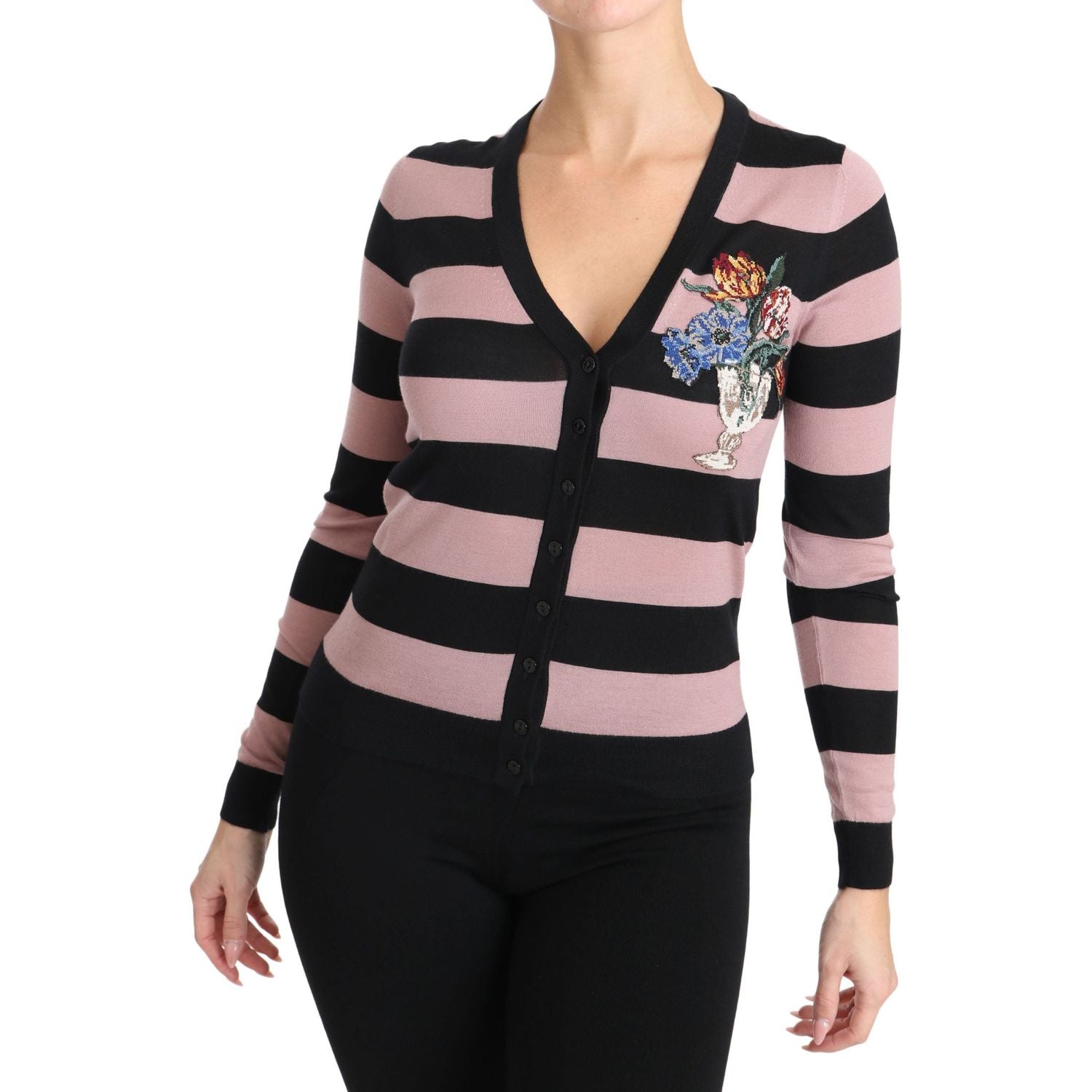Dolce & Gabbana Pink Floral Cashmere Cardigan Sweater