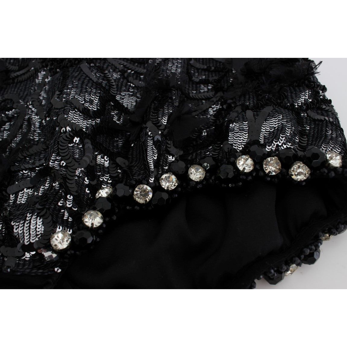 Dolce & Gabbana Sequined High Waist Designer Mini Shorts black-crystal-sequined-mini-shorts