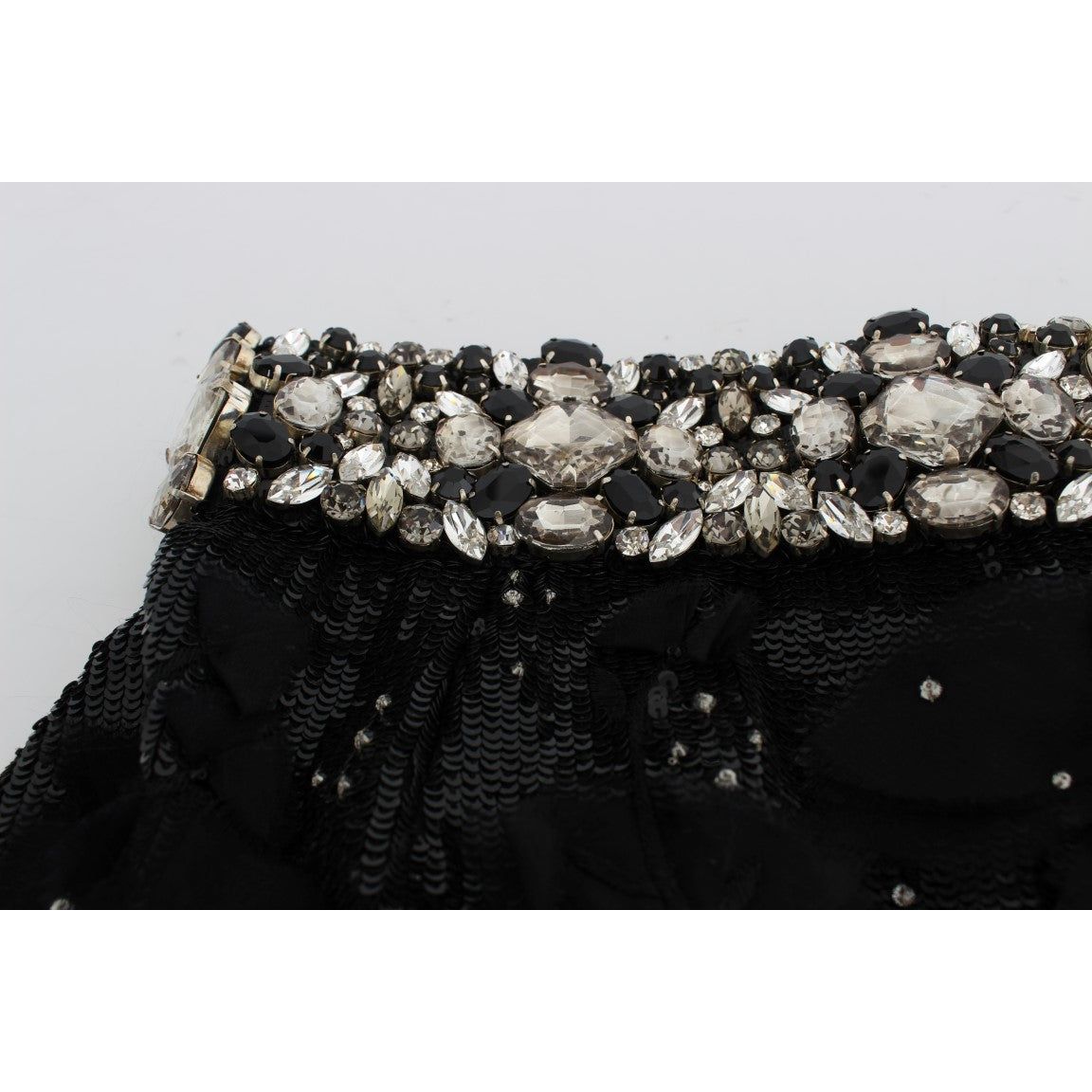 Dolce & Gabbana Crystal Sequined Silk High Waist Shorts black-crystal-sequined-mini-shorts-2