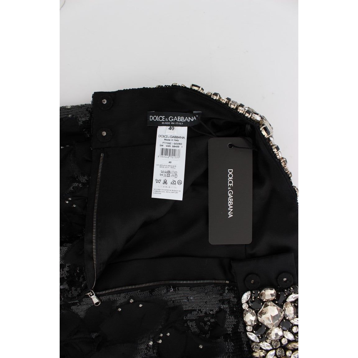 Dolce & Gabbana Crystal Sequined Silk High Waist Shorts black-crystal-sequined-mini-shorts-2