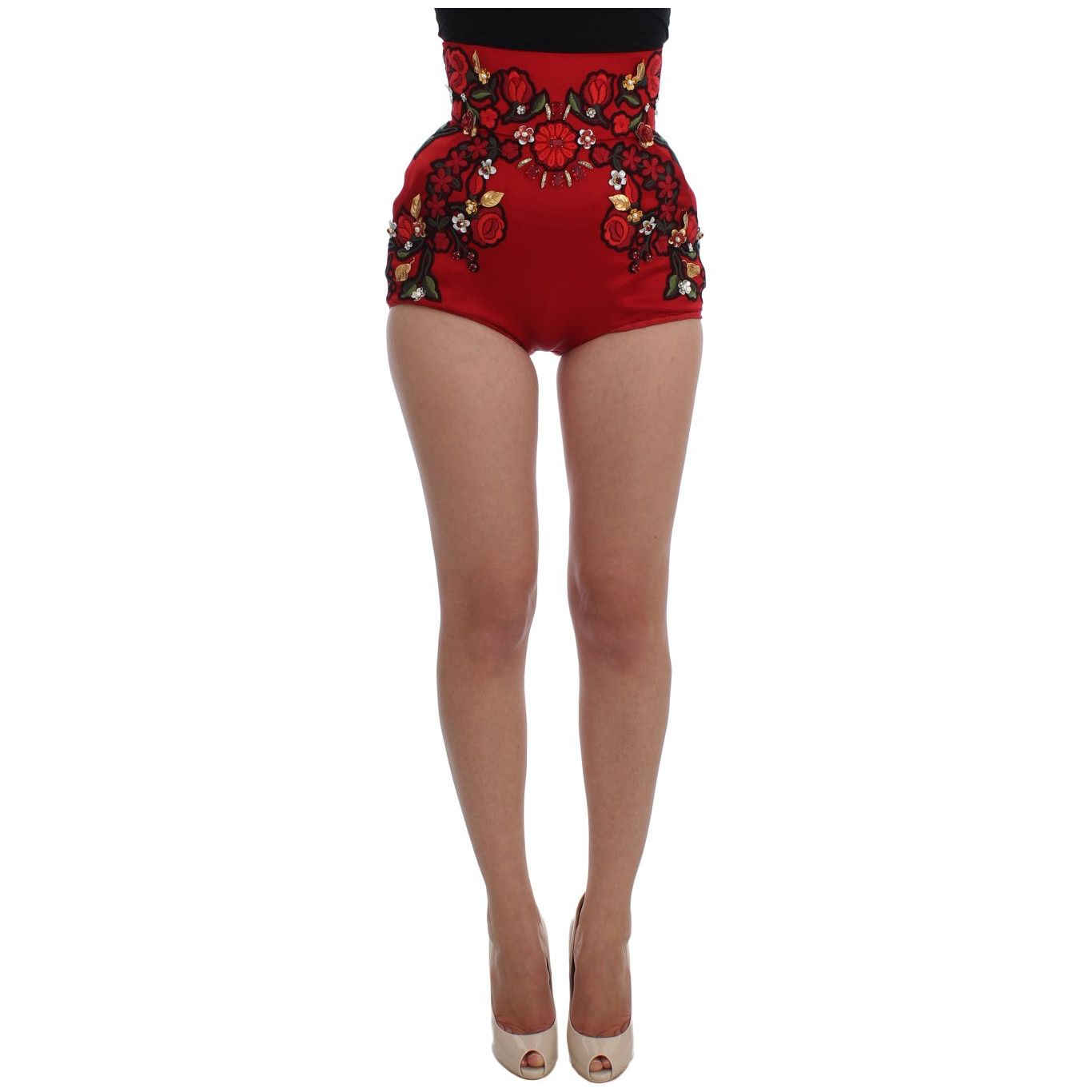 Elegant Silk High Waist Embroidered Shorts