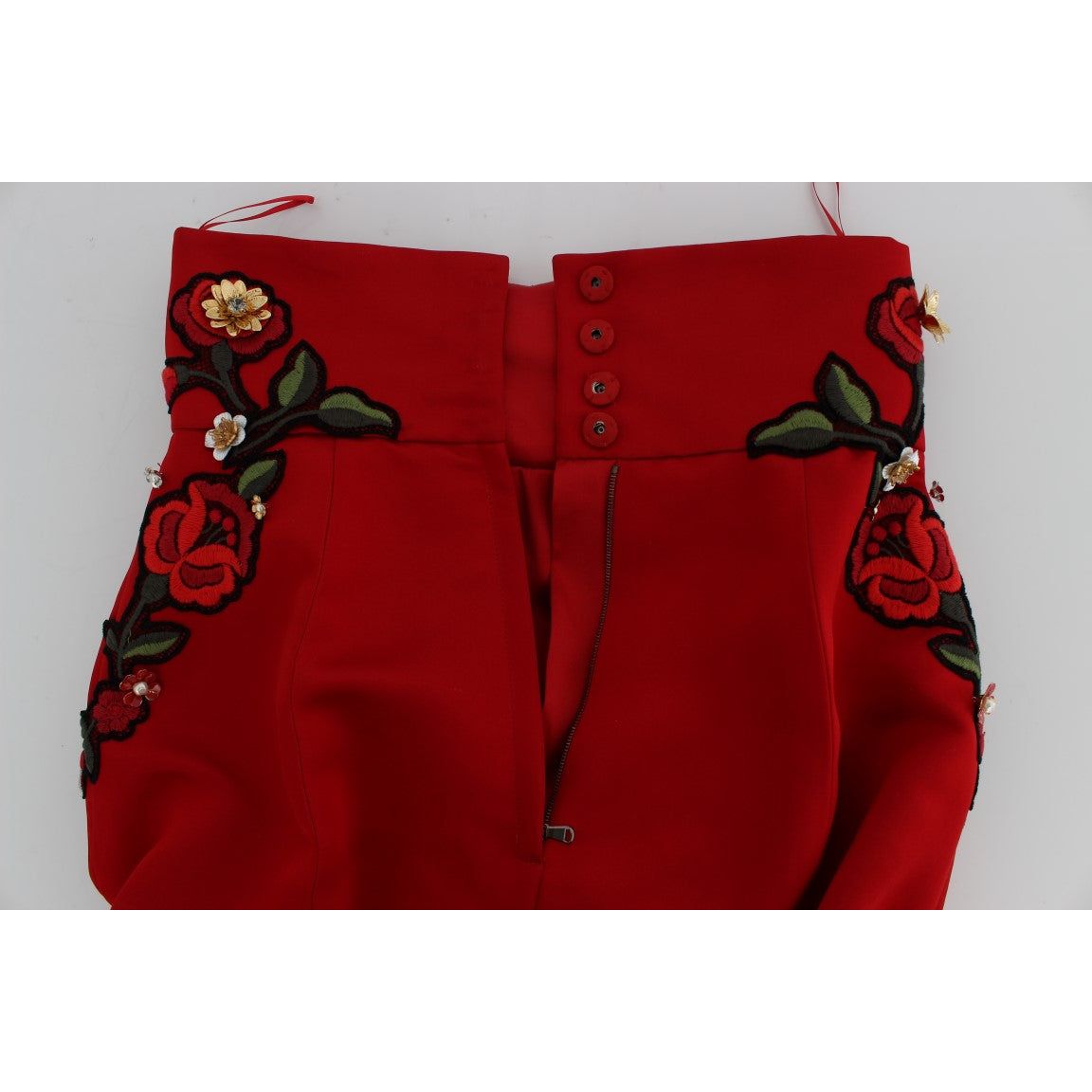Dolce & Gabbana Enchanted Sicilian Rose Embroidered Mini Shorts red-silk-crystal-roses-shorts-3