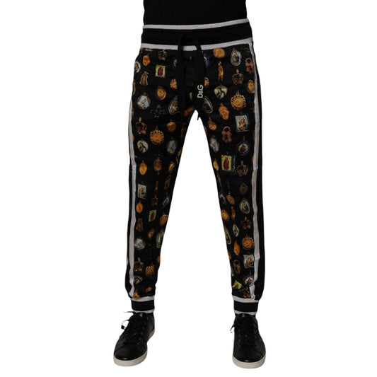 Dolce & Gabbana Black Religious Print Silk Men Jogger Pants