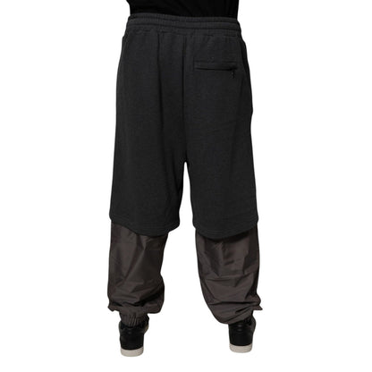 Dolce & Gabbana Dark Gray Cotton Layered Straight Sweatpants Pants
