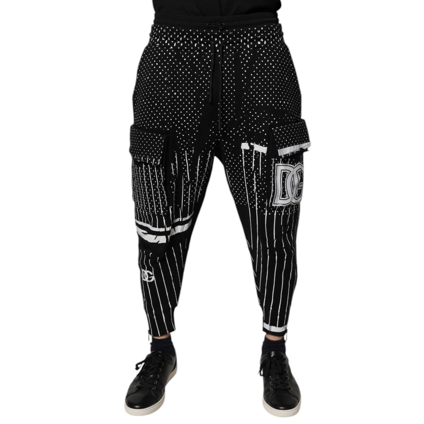 Dolce & Gabbana Black Polka Dot Stripes Cargo Jogger Sweatpants Pants