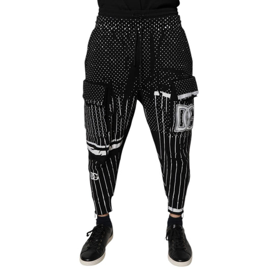 Dolce & Gabbana Black Polka Dot Stripes Cargo Jogger Sweatpants Pants Dolce & Gabbana