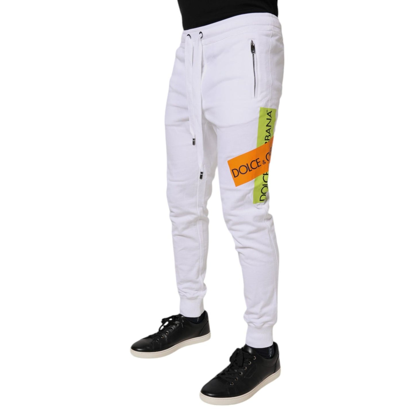 Dolce & Gabbana White Logo Tape Jogger Cotton Sweatpants Pants