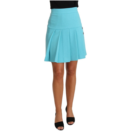 Elegant Light Blue Wool Pleated Mini Skirt