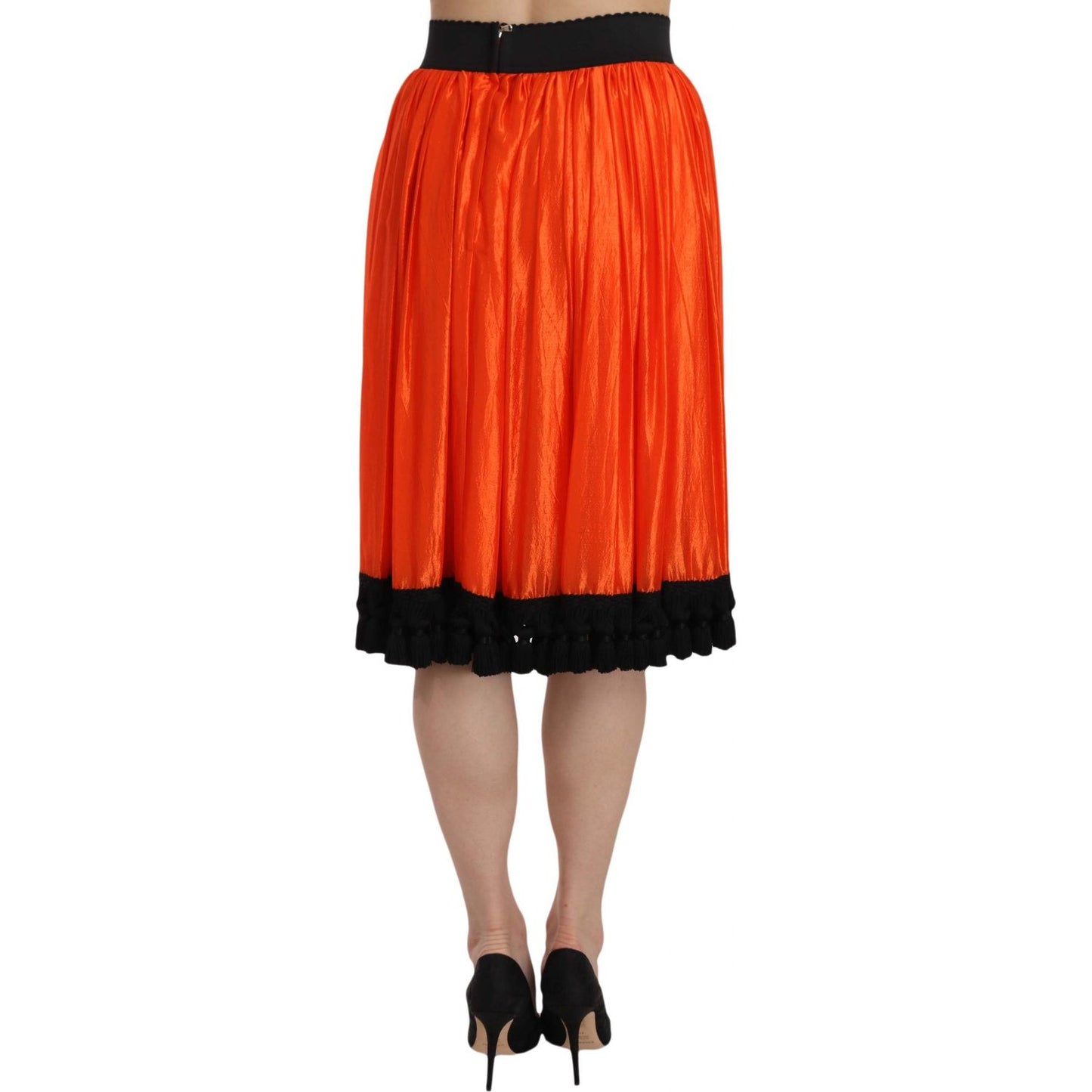 High-Waist Black & Orange Knee-Length Skirt