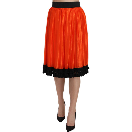 High-Waist Black & Orange Knee-Length Skirt