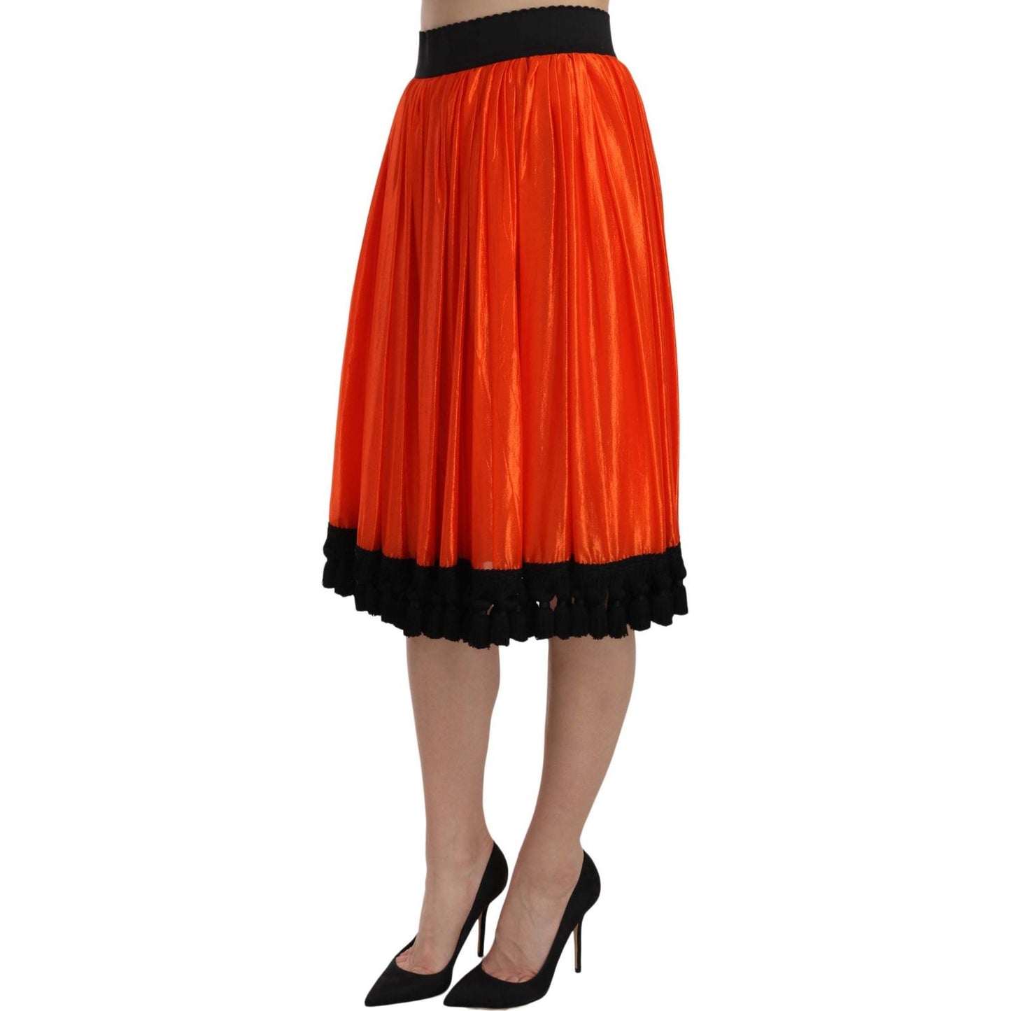 High-Waist Black & Orange Knee-Length Skirt