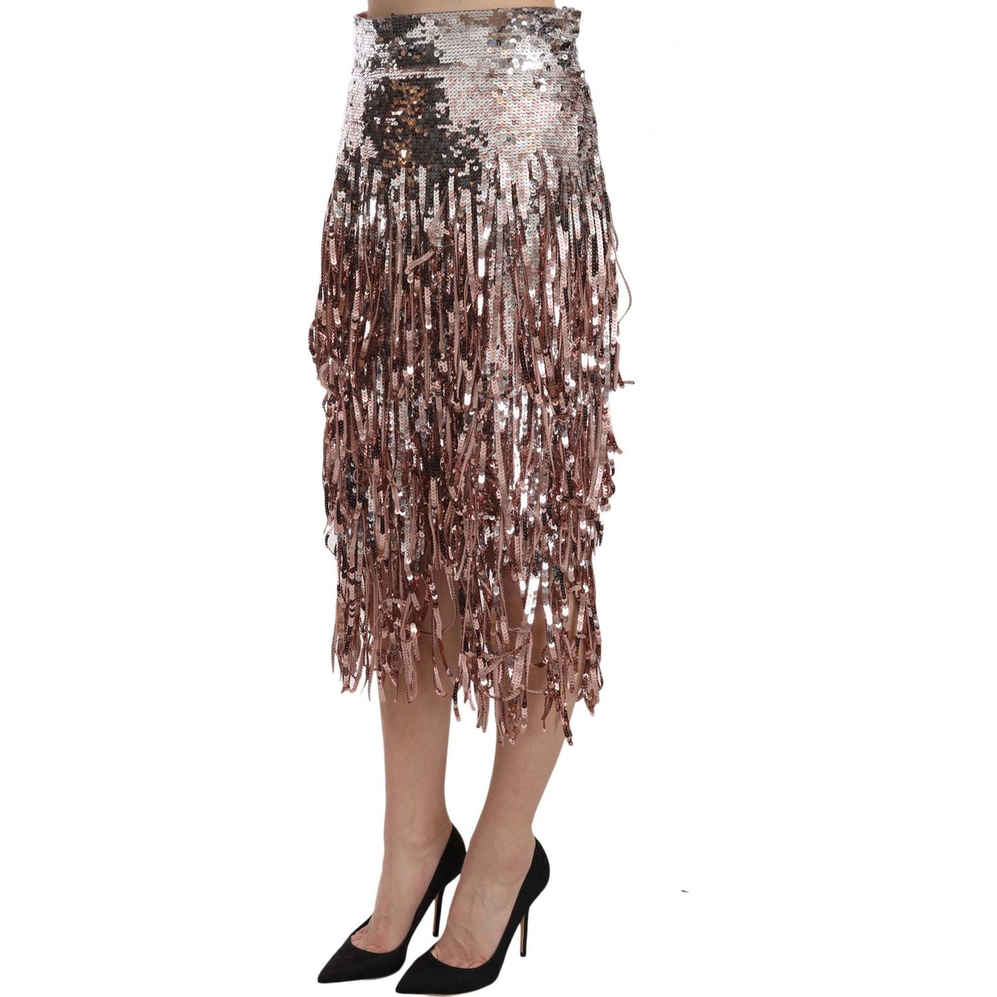 Metallic Sequin Tulle High-Waist Midi Skirt