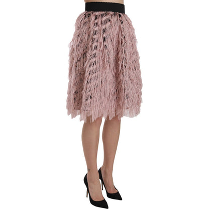 Dolce & Gabbana Pink Gold Fringe Metallic Pencil A-line Skirt