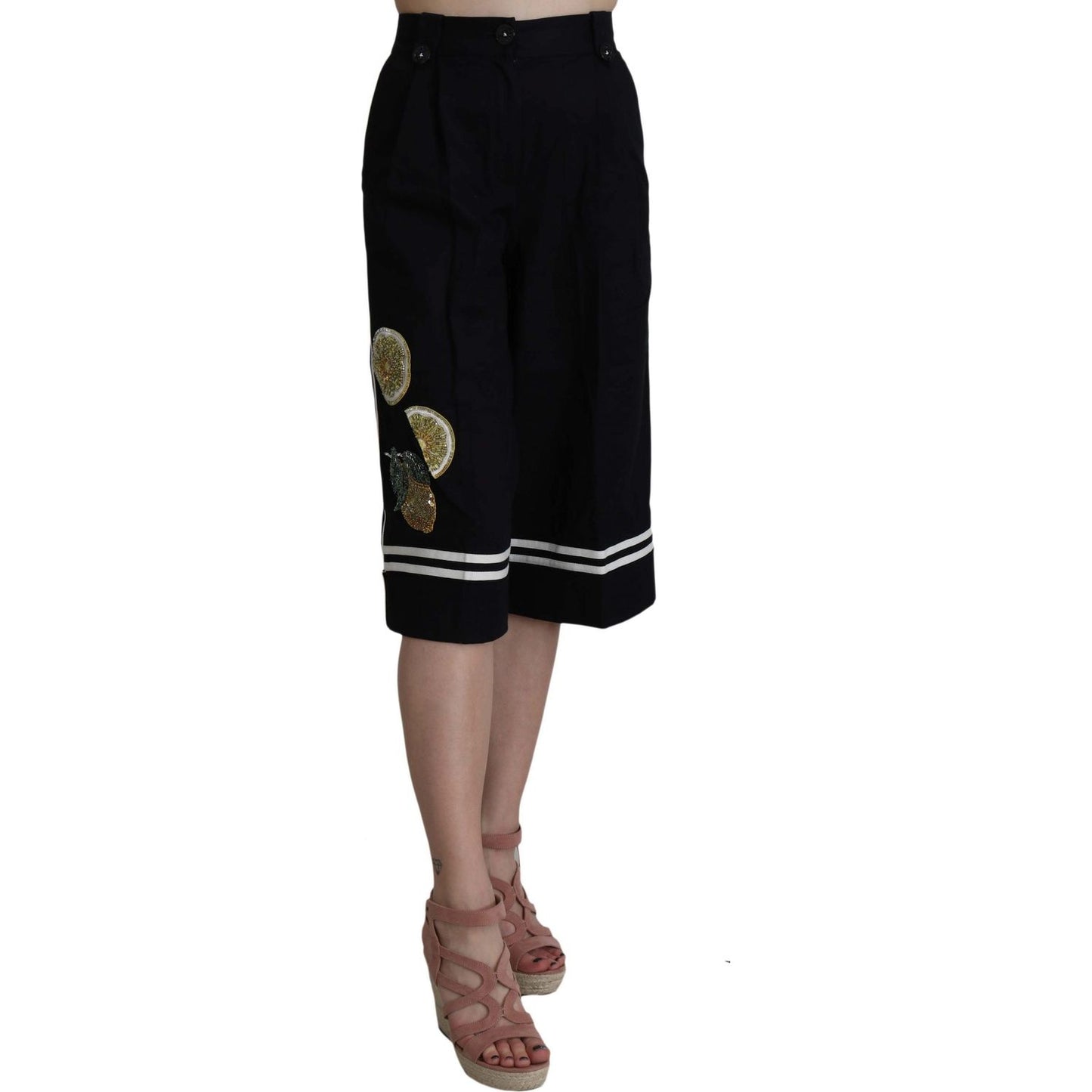 Elegant High Waist Black Cotton Pants