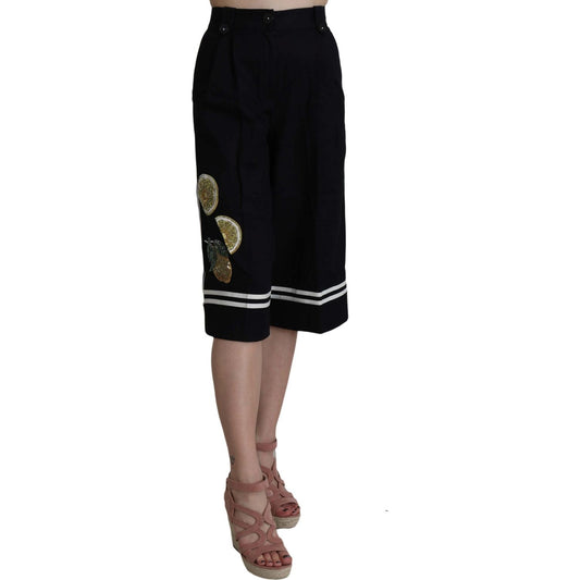 Elegant High Waist Black Cotton Pants