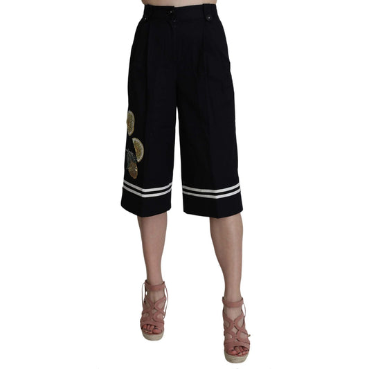 Elegant High Waist Black Cotton Pants