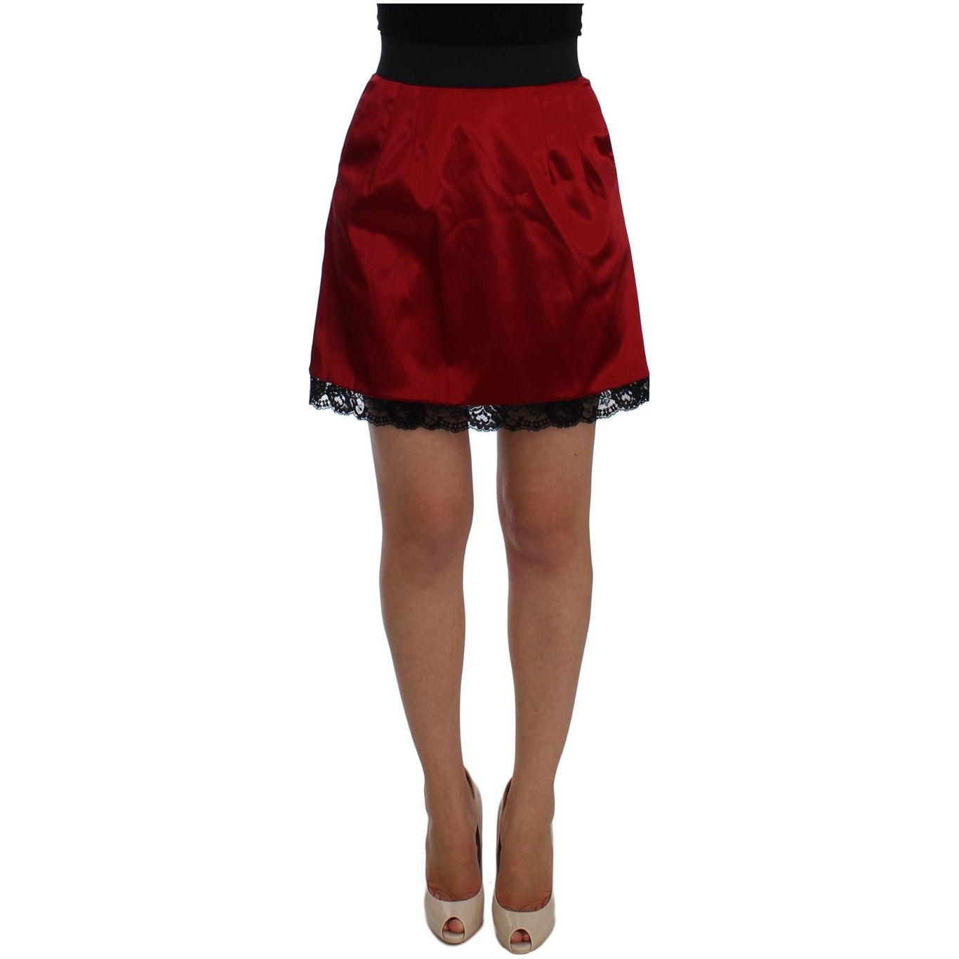 Elegant Red Lace High-Waist Skirt