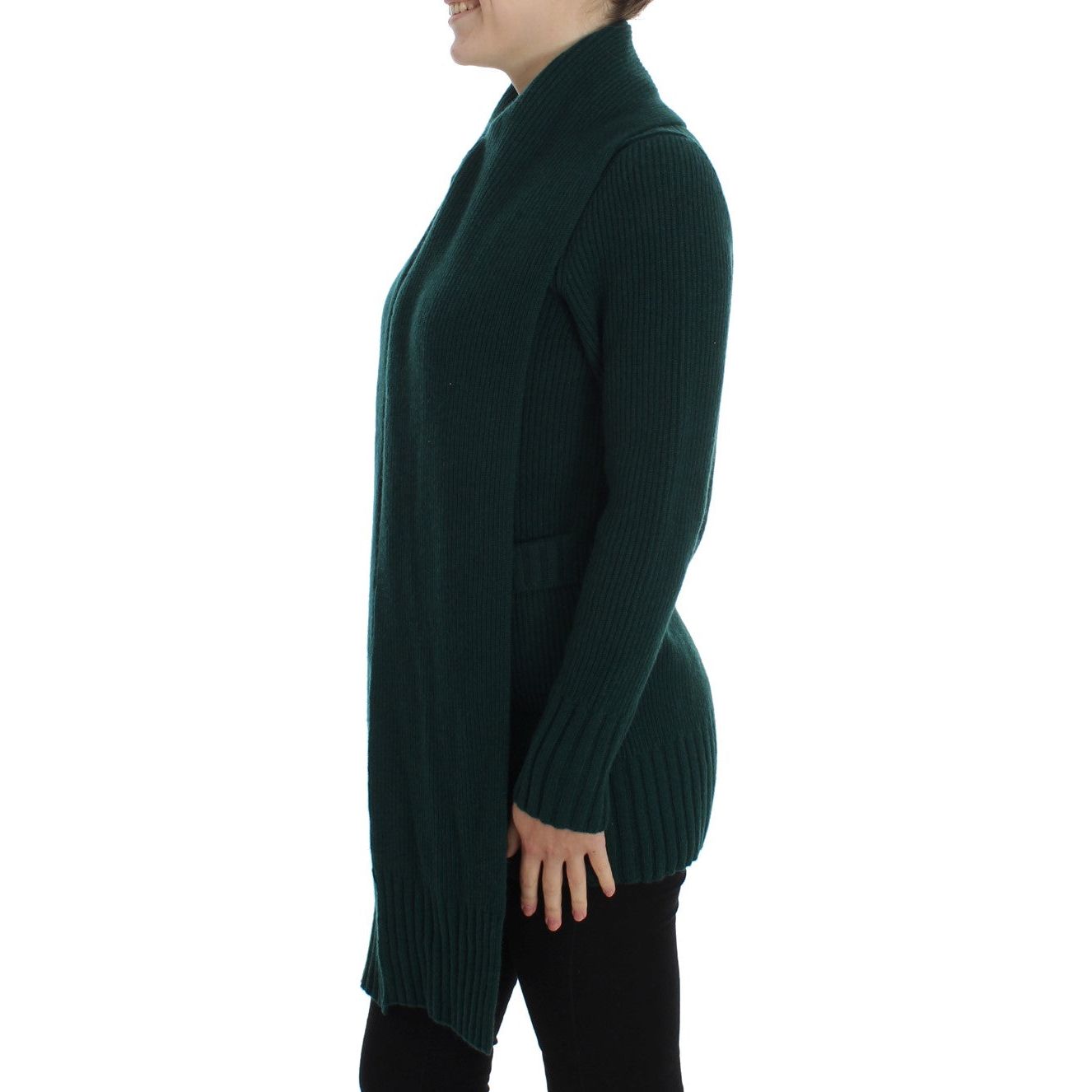 Elegant Green Cashmere Cardigan Sweater