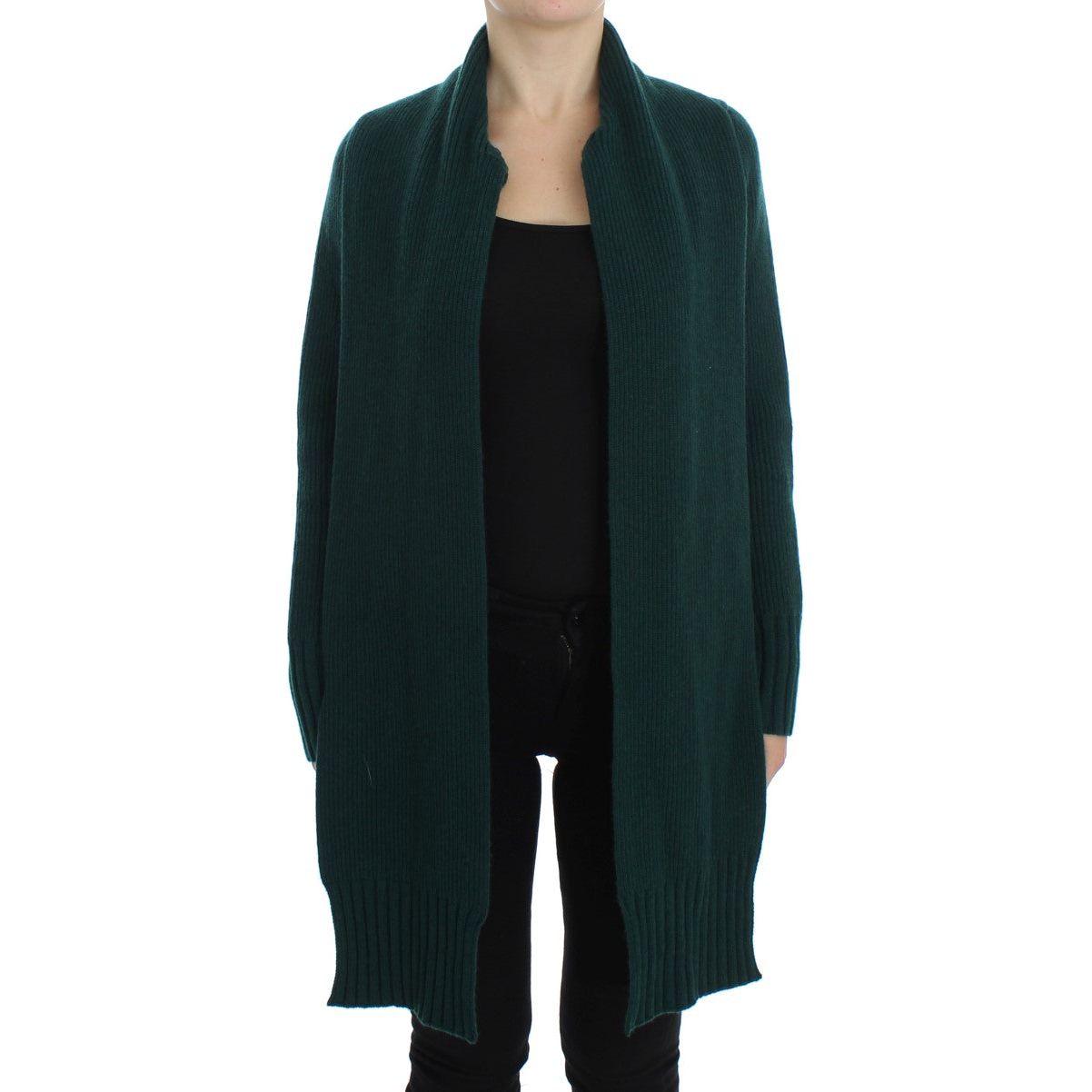 Elegant Green Cashmere Cardigan Sweater