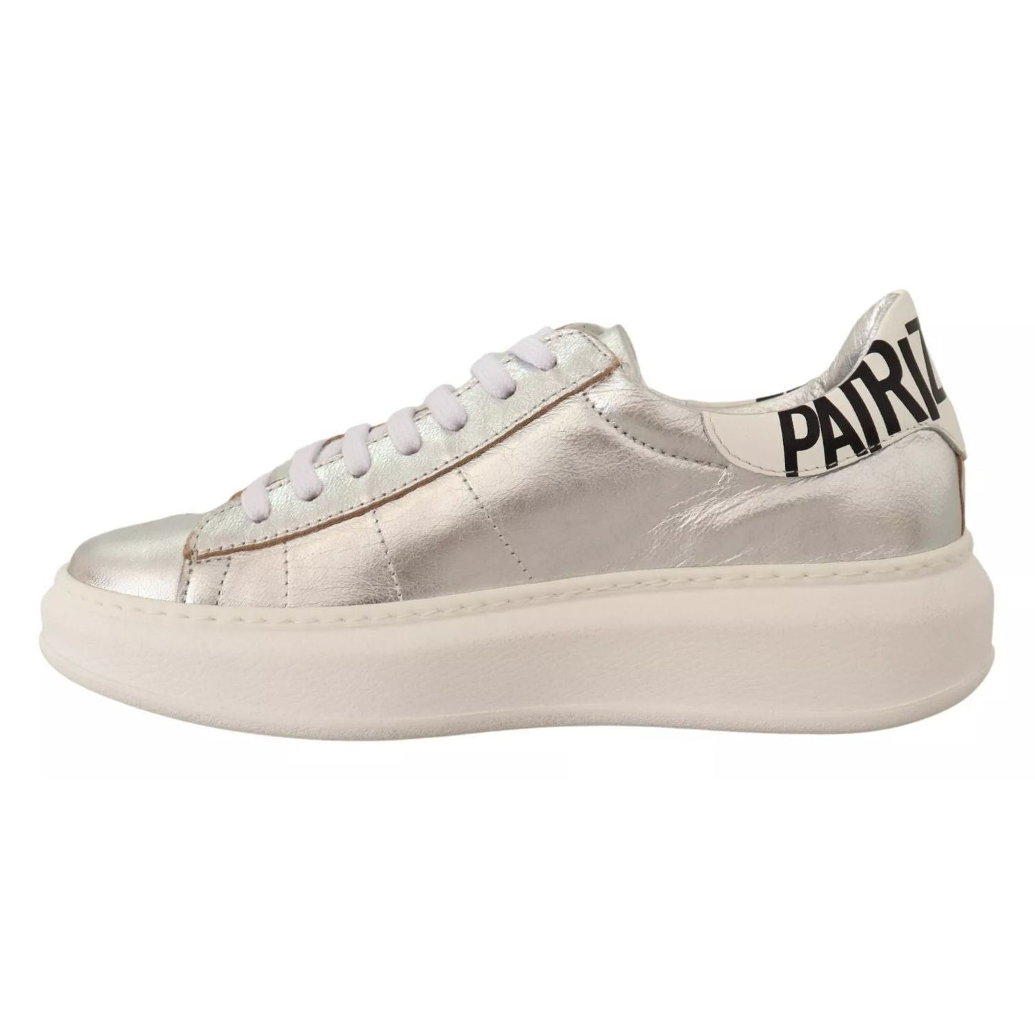 Patrizia Pepe Silver Full Grain Leather Lace Up Sneakers Shoes