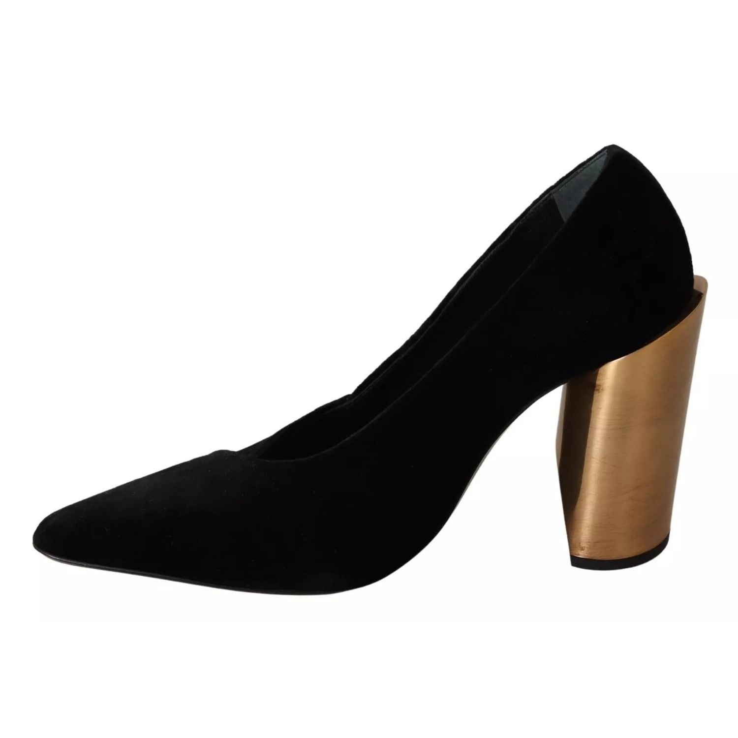 Jil Sander Black Leather Suede Block Heels Pumps Shoes