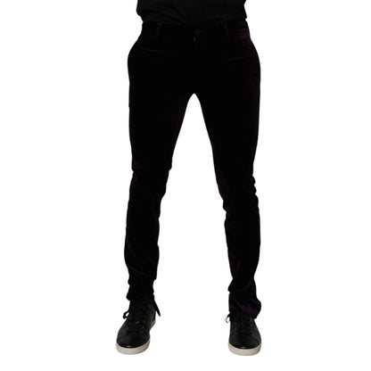 Dolce & Gabbana Violet Velvet Cotton Men Dress Formal Pants
