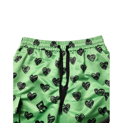 Dolce & Gabbana Green Heart Print Cargo Men Bermuda Shorts