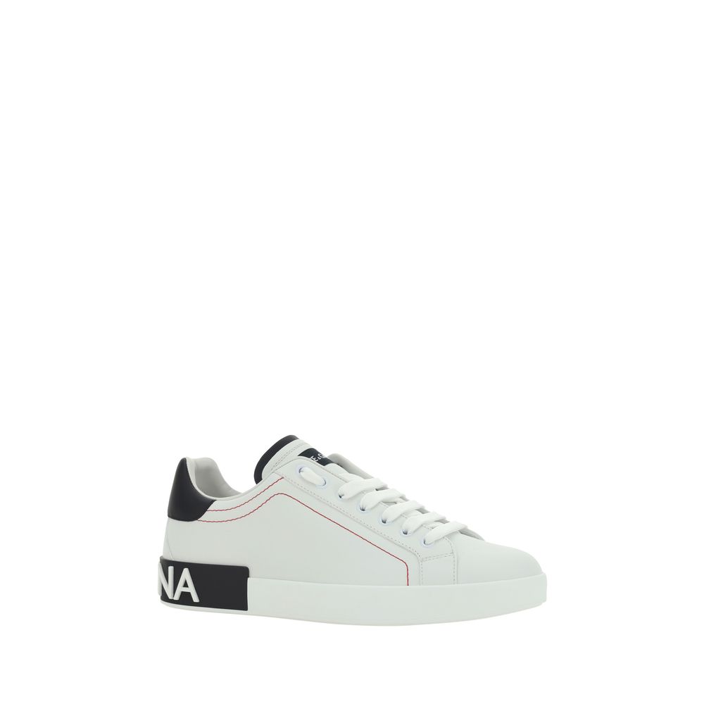 Dolce & Gabbana White Calf Leather Bos Taurus Low Top Sneakers