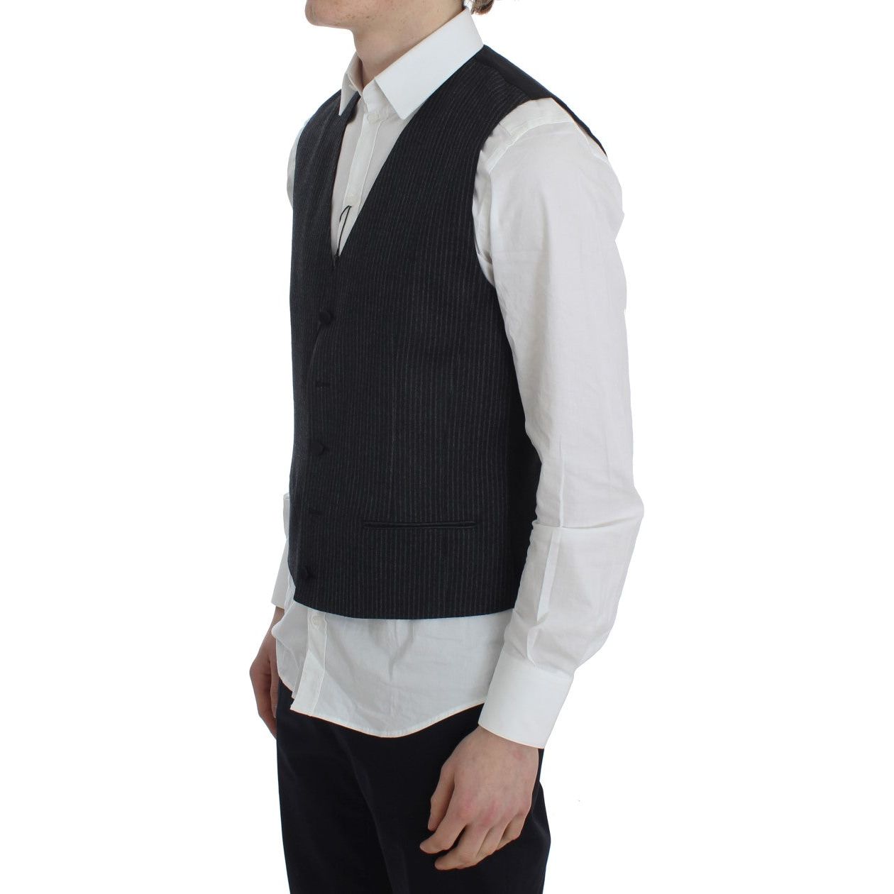 Elegant Gray Striped Wool Vest