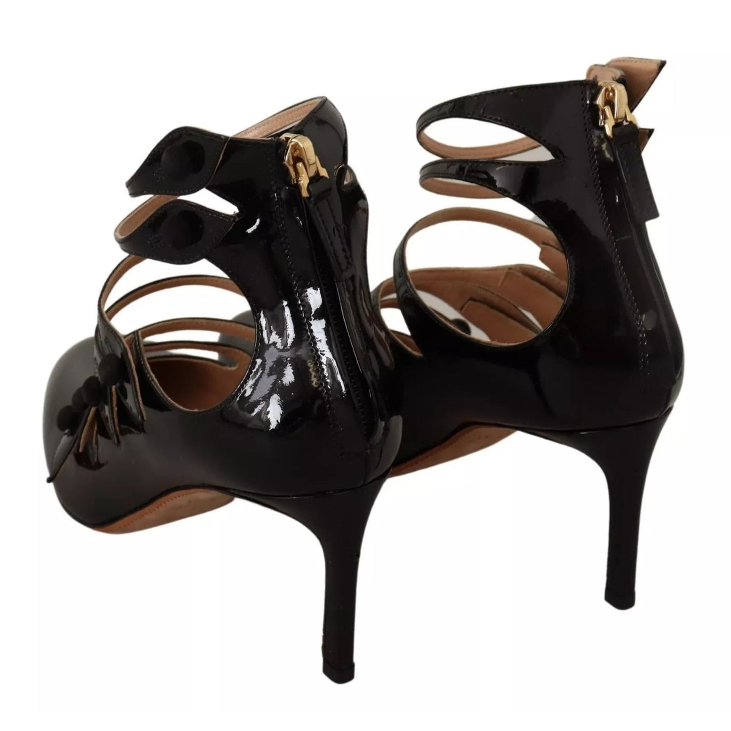 Valentino Black Multi Strap Leather Mid Heels Pumps Shoes