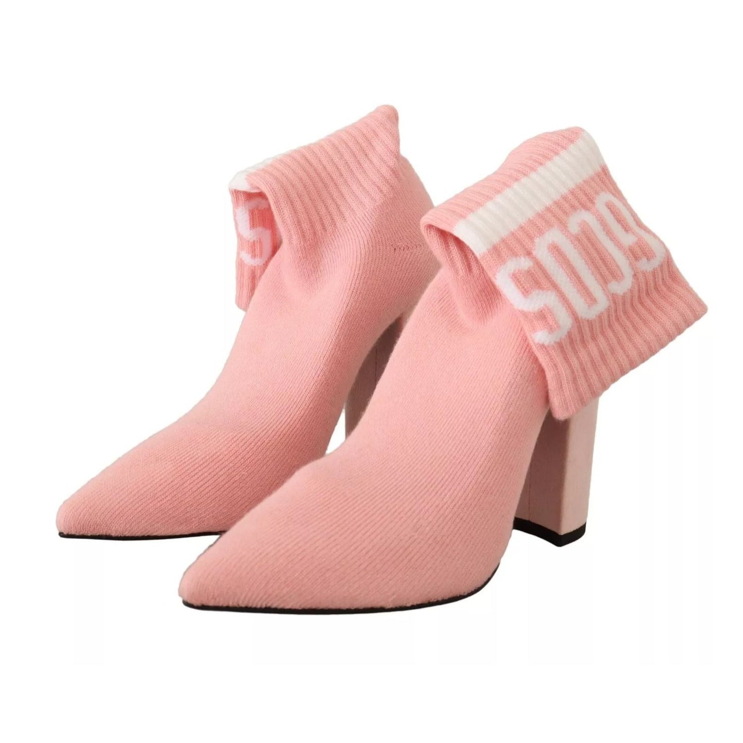 GCDS Pink Suede Logo Socks Block Heel Ankle Boots Shoes