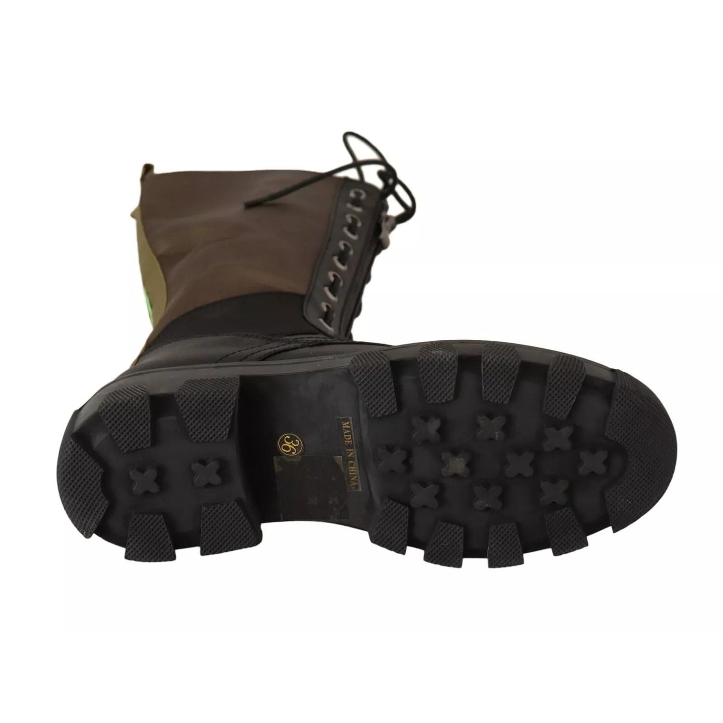 Gaelle Black Green High Combat Boots Lace Up Military Shoes