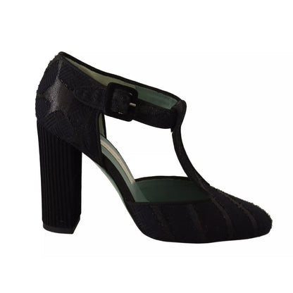 Paola D'Arcano Black Suede Leather Block Heels Sandals Shoes Paola D'Arcano