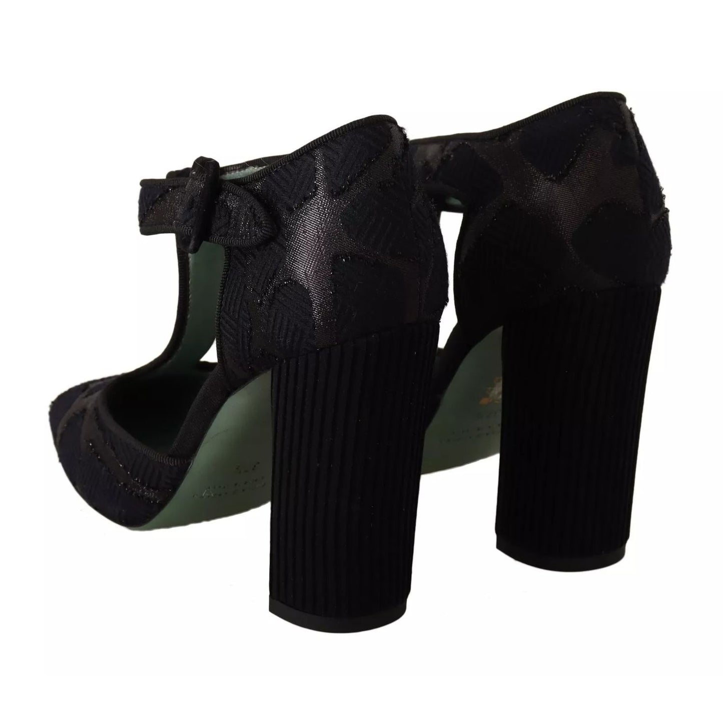 Paola D'Arcano Black Suede Leather Block Heels Sandals Shoes Paola D'Arcano